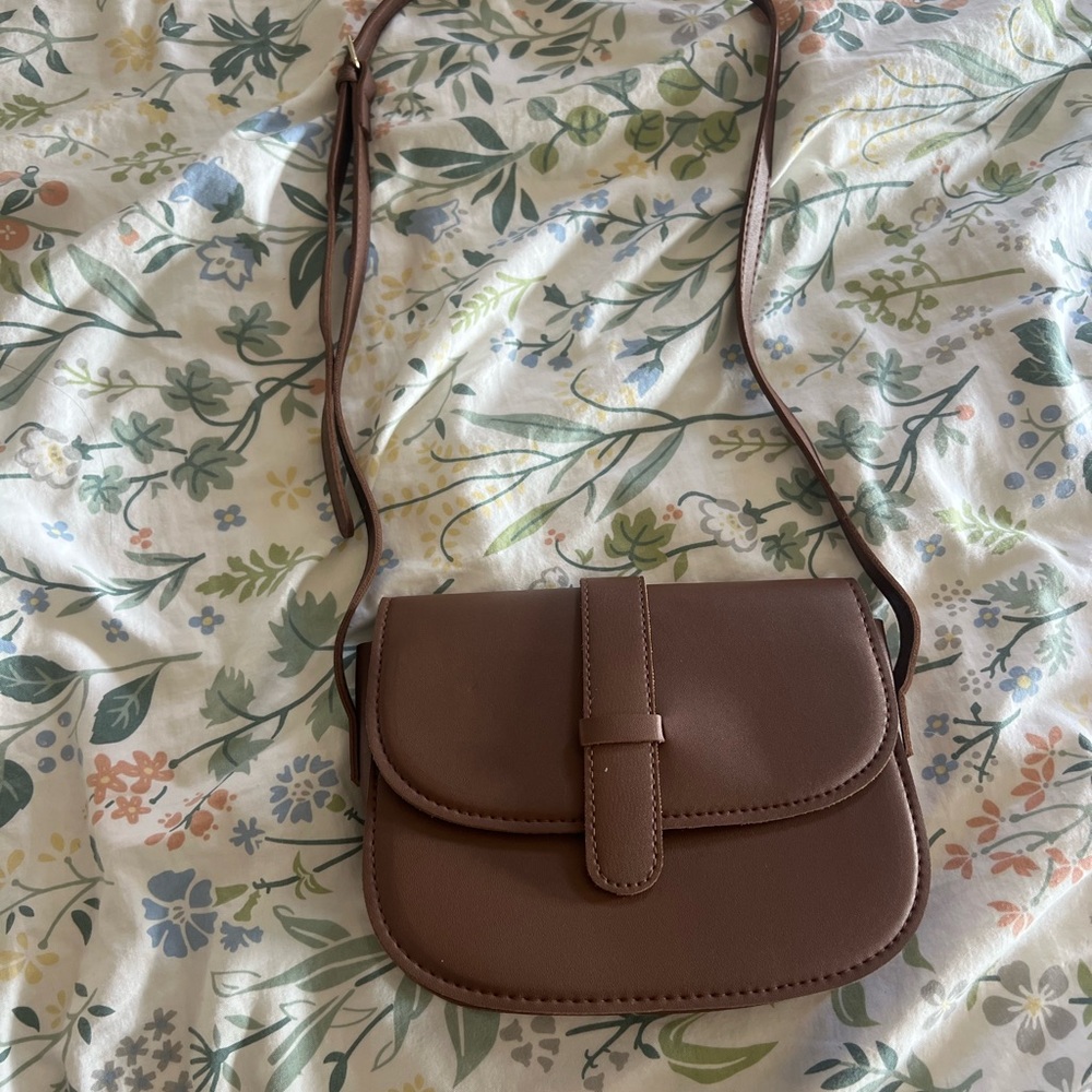 Faux Leather Adjustable Cross Body Brown Bag